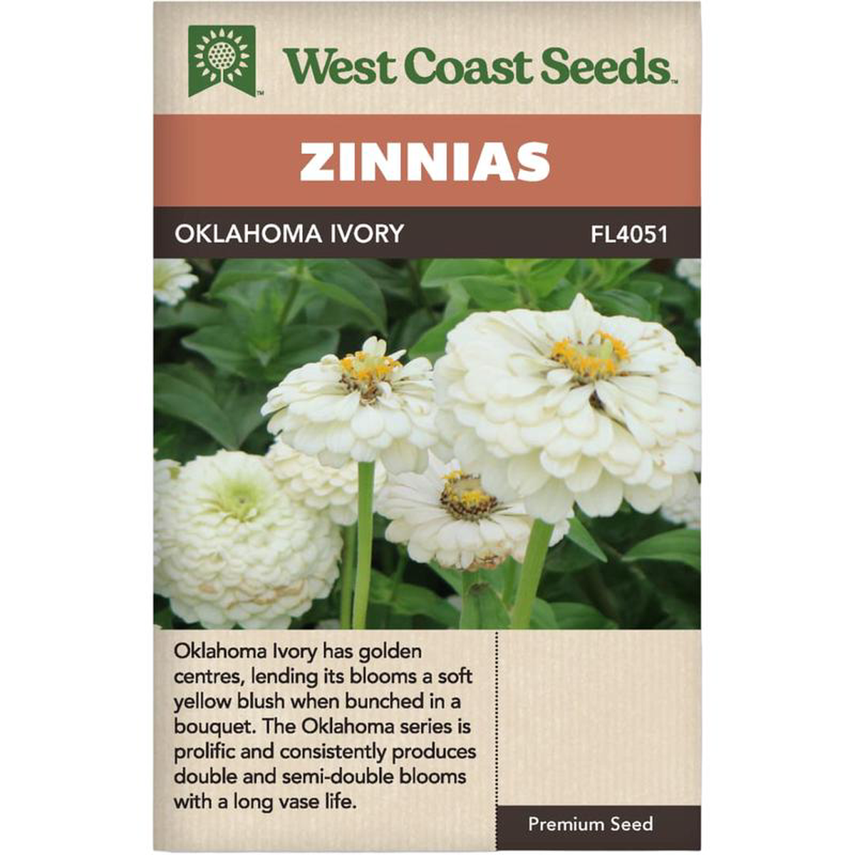 Zinnia Oklahoma Ivory 8211 West Coast Seeds