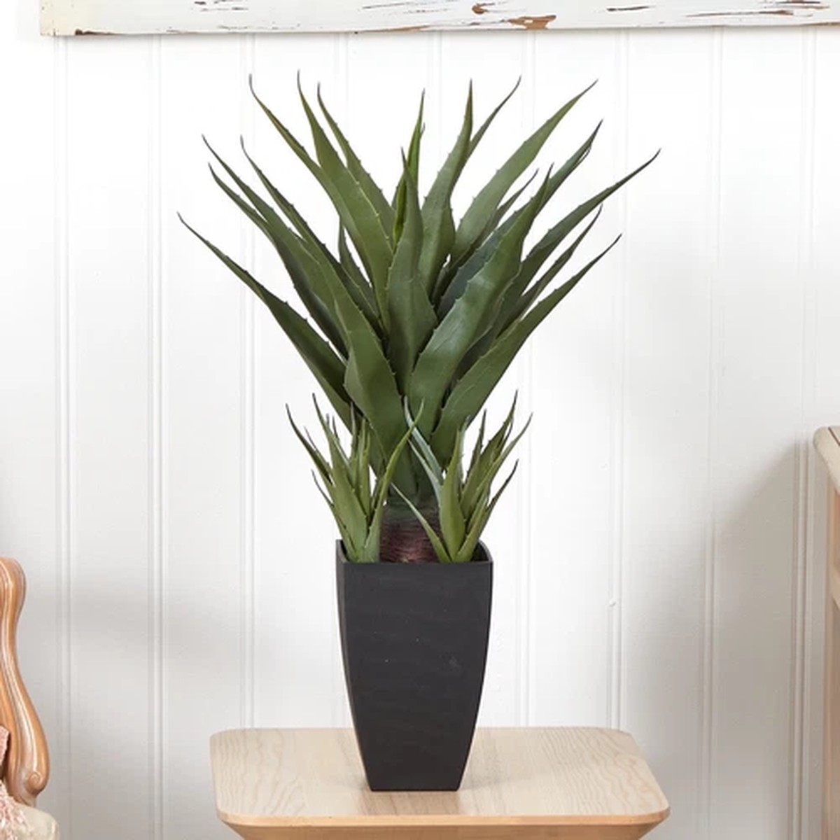 30 Agave Succulent Artificial Plant w/58 Lvs in Black Planter. Retail $92