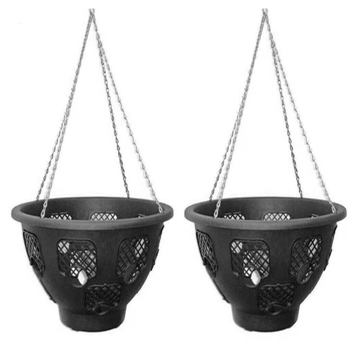 4x12" BLACK EASY FILL PLANTS FLOWERS HANGING GARDEN OUTDOOR BASKETS With Chain