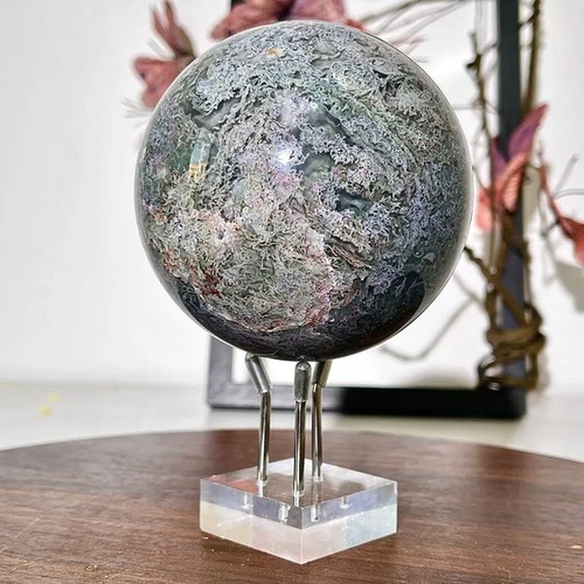 2.22LB Rare Aquatic Plants Agate Crystal Sphere water grass Moss agate Ball