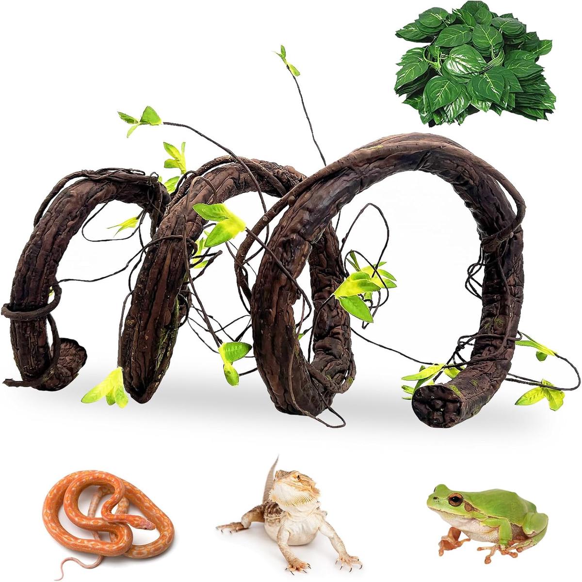 VCEPJH Extra Large Reptile Vines Thick Terrarium Plants 78 Inches Long Flexible Climbing Branch with Leaves Snake Tank Accessories Greenery Habitat Decor for Bearded Dragon Chameleon Gecko