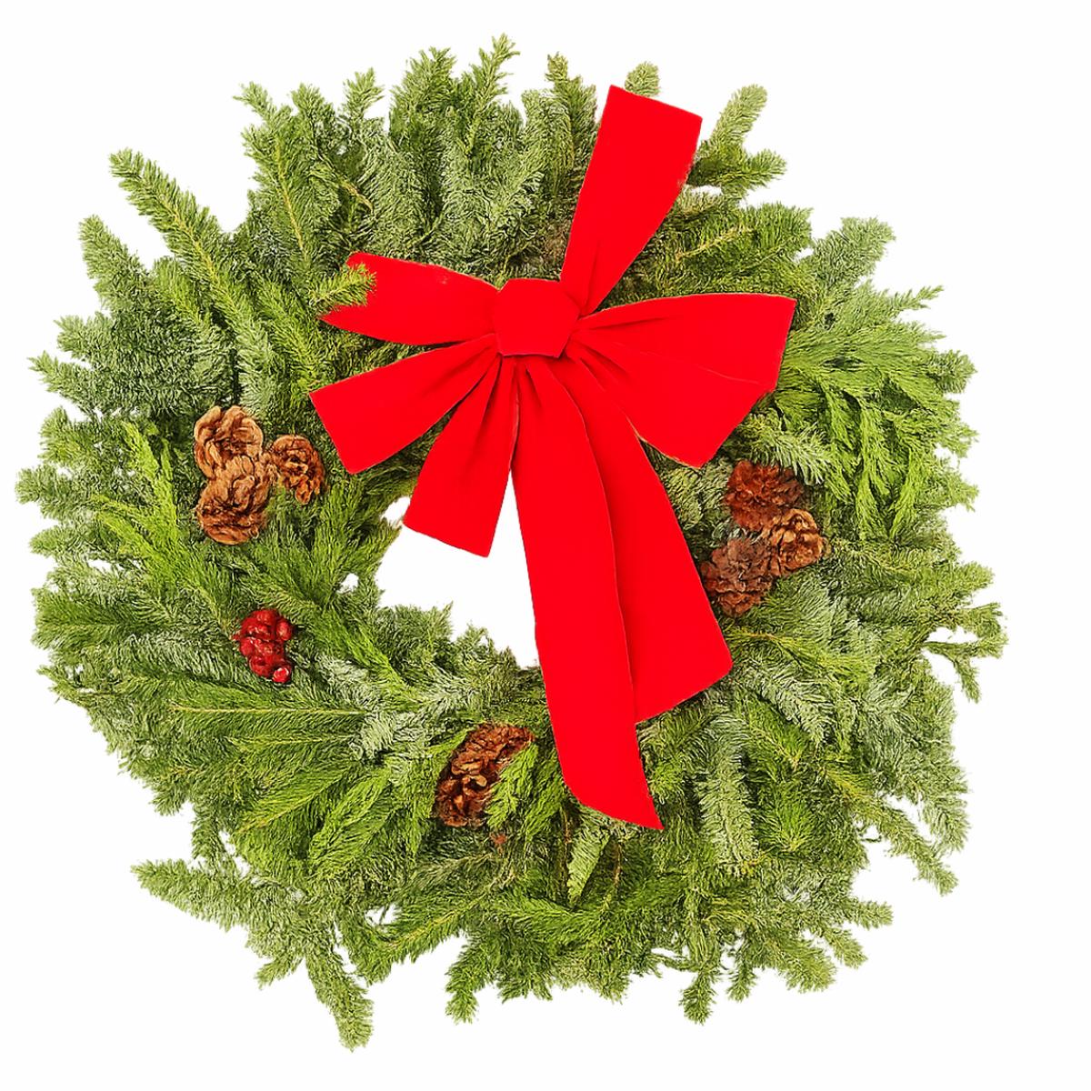 East meets West Decorated Wreath (Fraser, Noble, Cedar) - 22"