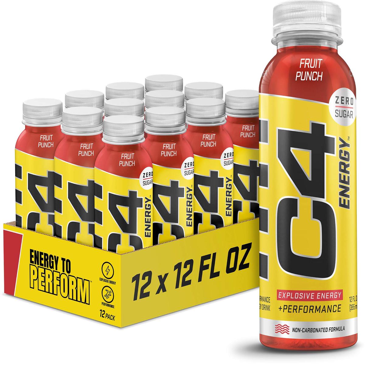 Cellucor C4 Energy Non-Carbonated Zero Sugar Energy Drink  Pre Workout Drink + Beta Alanine - Fruit Punch - 12 FL OZ (355 ml) - Pack of 12