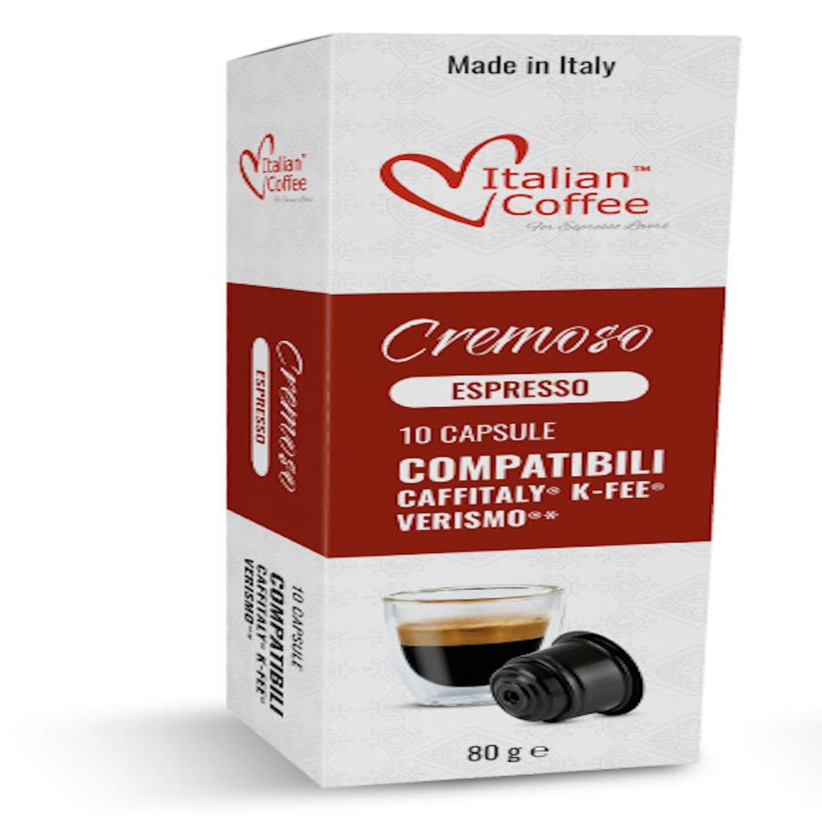 ITALIAN COFFEE FOR ESPRESSO LOVERS Coffee compact pieces, Compatible with Verismo & K-fee Systems, 80 Pods, CREMOSO Blend