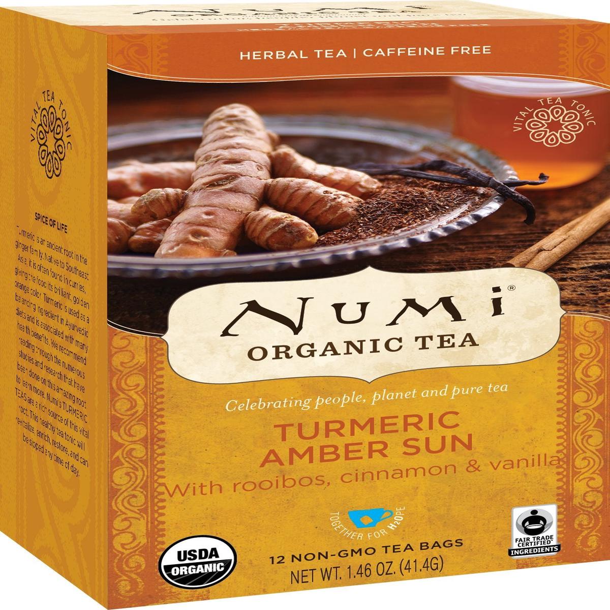Numi Organic Amber Sun Turmeric Tea Bags, 15 Tea Bags (Pack Of 6)