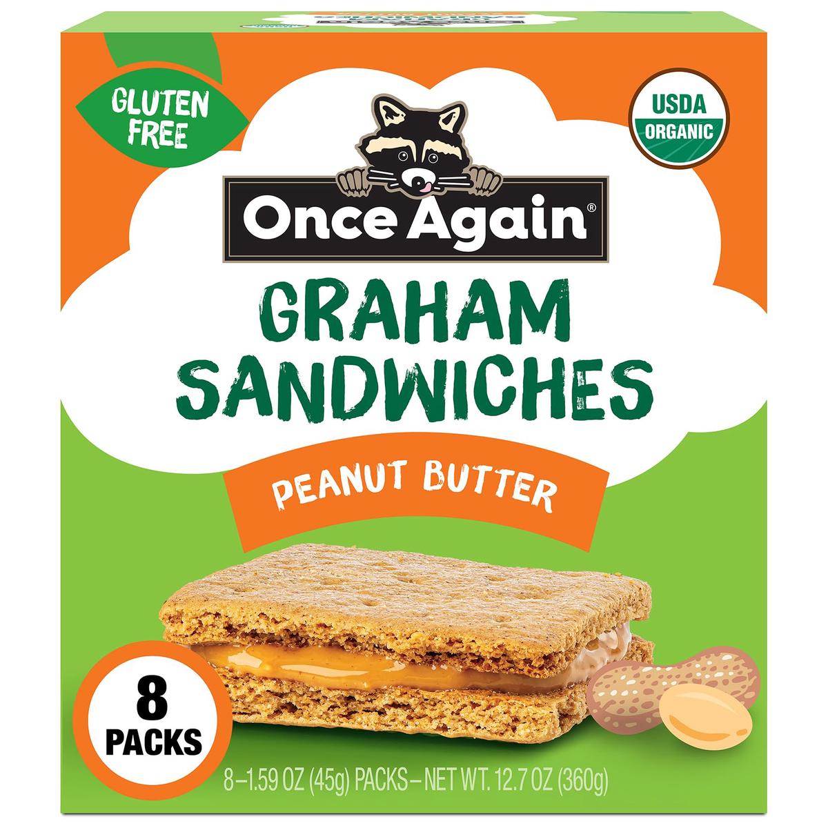 Once Again Peanut Butter Crackers Graham Sandwiches - Gluten Free Graham Crackers with Organic Peanut Butter Filling - Vegan, Or