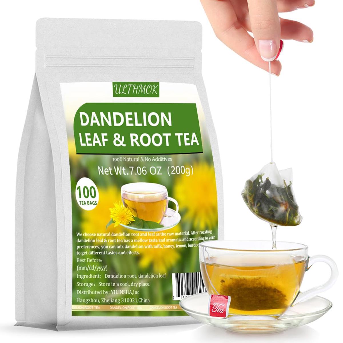 ULTHMOK Dandelion Leaf & Root Tea - 100 Tea Bags, Caffeine Free, Supports Digestion, 7.06 Oz