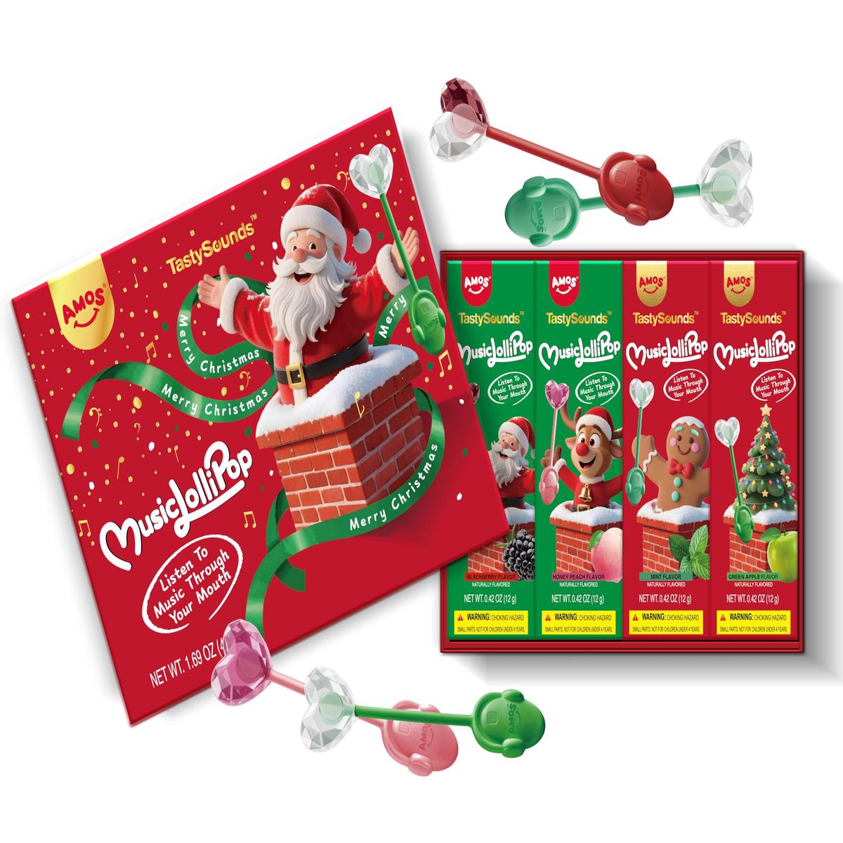 Amos Music Lollipop TastySounds Christmas Edition - Audio Singing Music Lollipop Gift Box  4-Pack