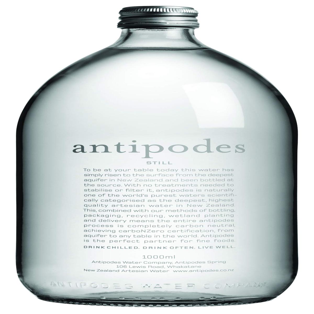 ANTIPODES Still Water - 33.8 oz (1 Liter) - Pack of 6 Glass Bottles