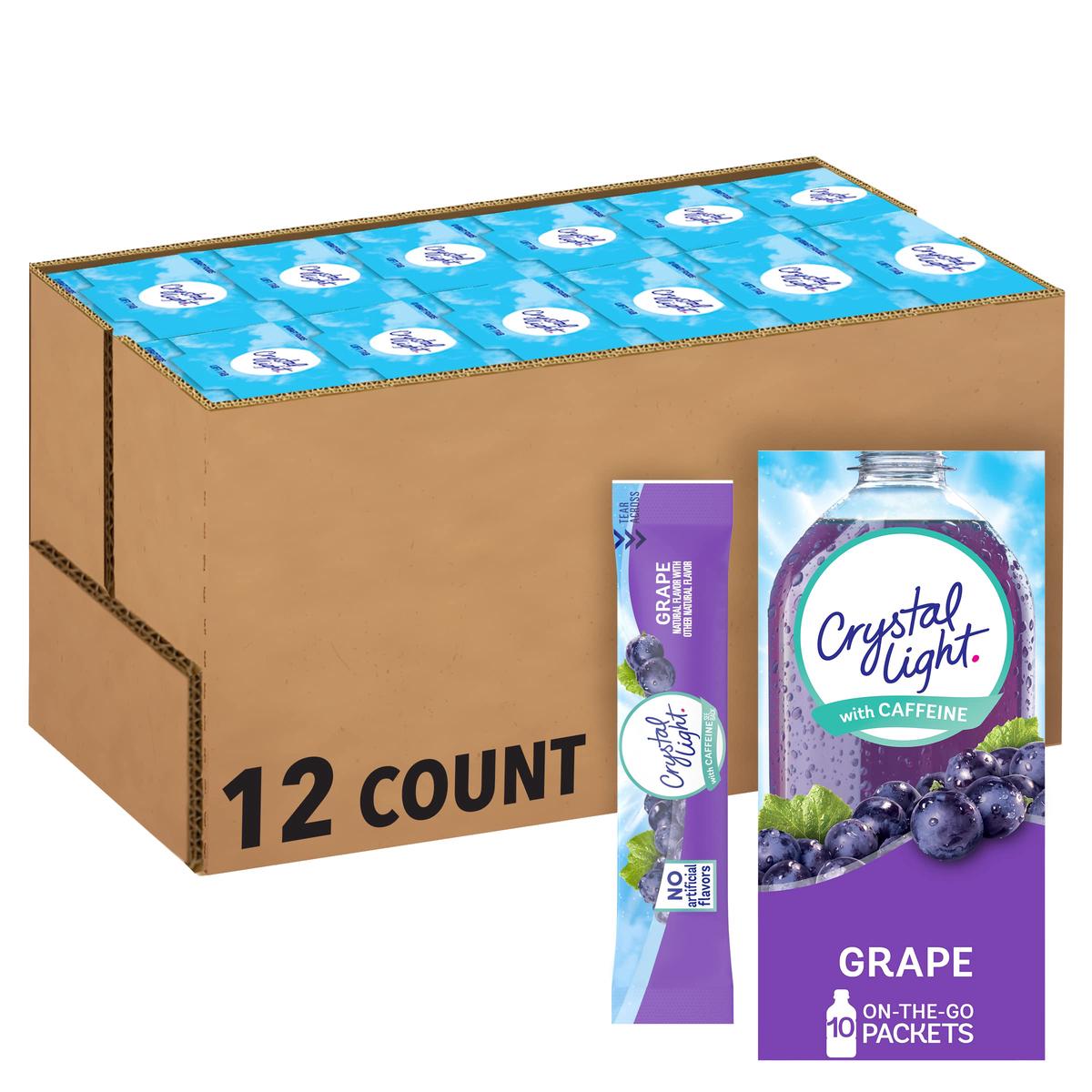 Crystal Light G  Drink Mix, 120 ct Pack, 12 Boxes of 10 On-the-Go Packets, Purple, Caffeinated, 1.1 Ounce (Pack of 12