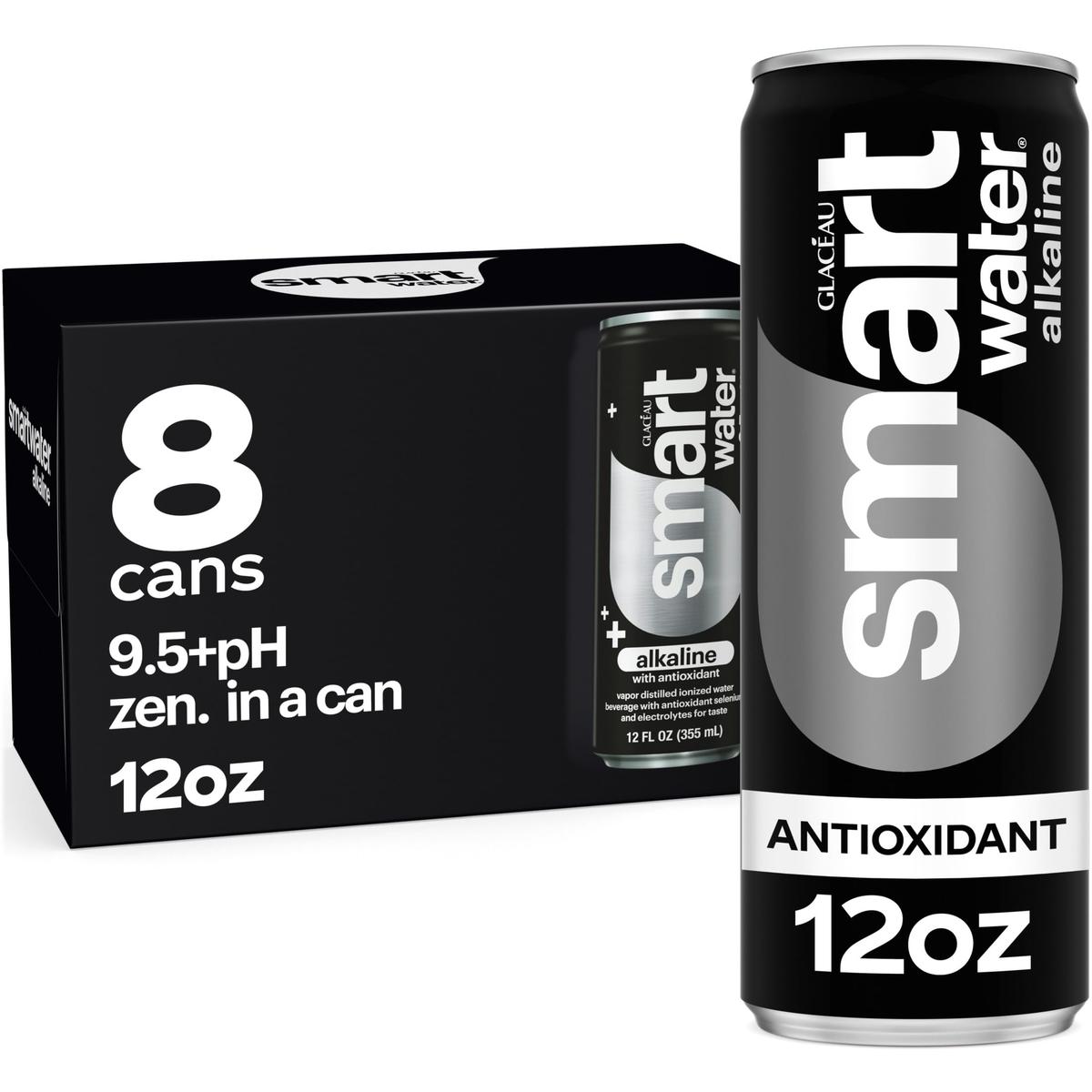 smartwater Alkaline + Antioxidant Water, 12oz Can, 8-Pack - Pure Refreshment in Convenient Aluminum Packaging