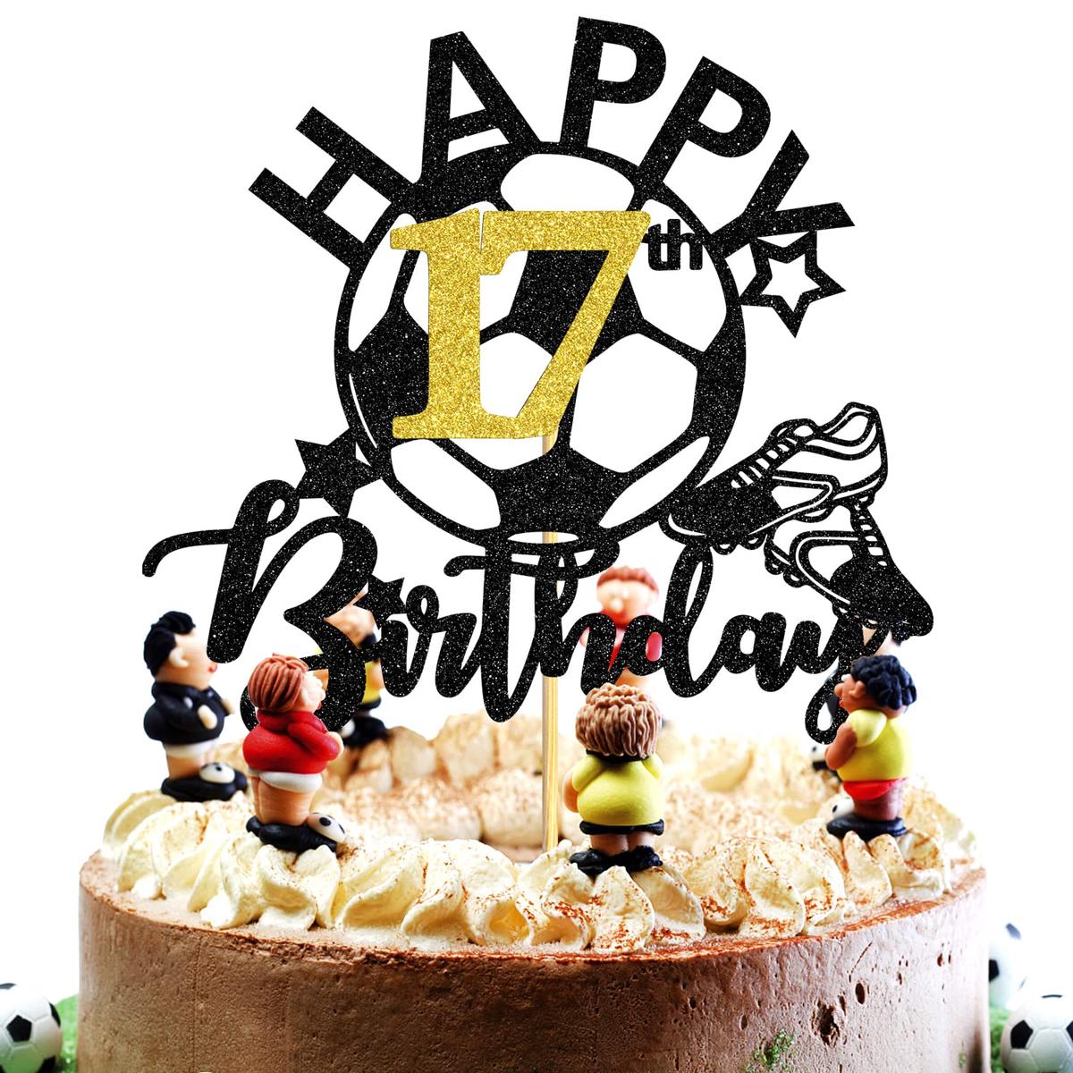 Aeryourtar Glitter Soccer Cake Topper, 17th Birthday Decorations, Paper, Model NV--1246, Football Theme, Ideal for Boys and Girls