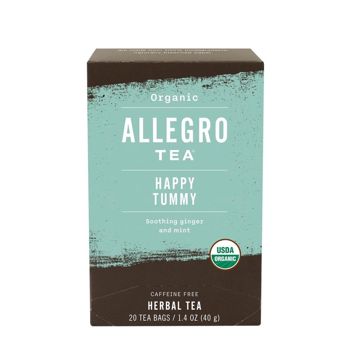 Allegro Tea Organic Happy Tummy Tea Bags, 20 Count, Herbal Blend, Caffeine-Free