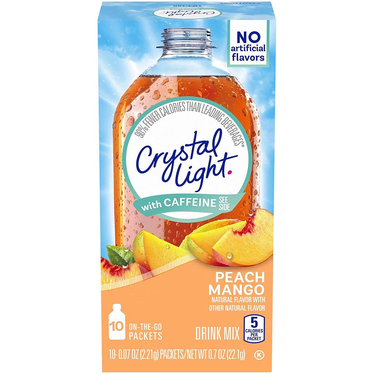 Crystal Light On The Go Peach Mango With Caffeine Drink Mix, 10-Packet Box (Pack Of 20)