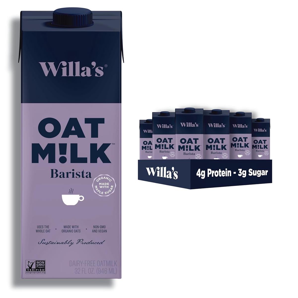Willas Organic Oat Milk - Unsweetened Oat Milk, Shelf Stable Milk, Organic Non GMO Oat Milk Unsweetened, Low Sugar Oatmilk (1g)