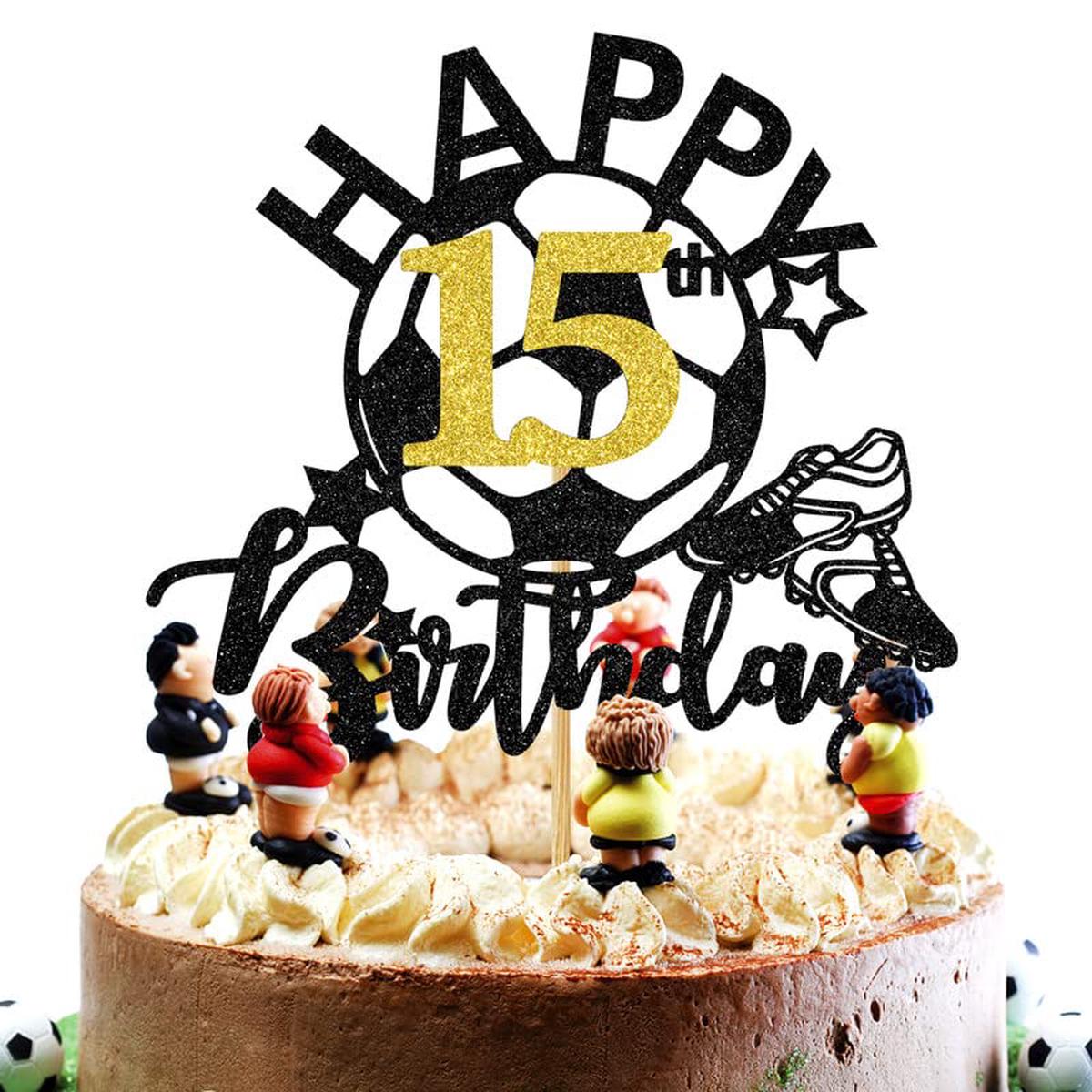Aeryourtar Glitter Soccer Cake Topper, 15th Birthday Party Decorations, Paper, Soccer Theme, Boy Girl