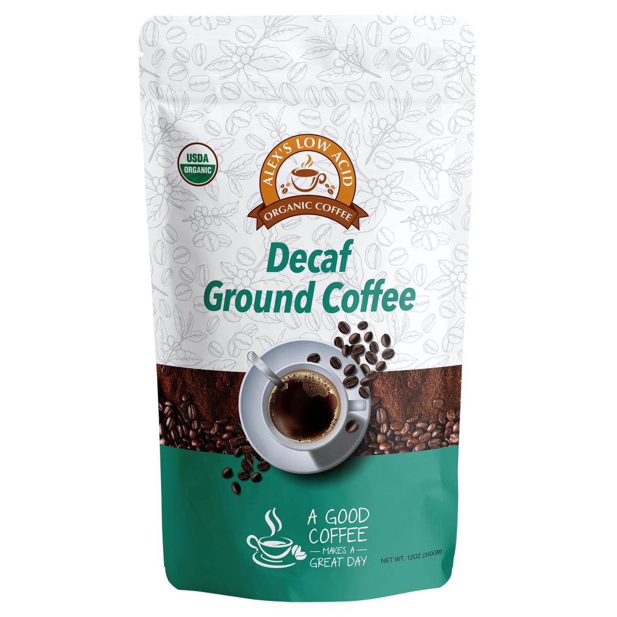 Alexs Low Acid Organic Coffee 12oz Bag - Fresh Ground Decaf (Pack of 1)