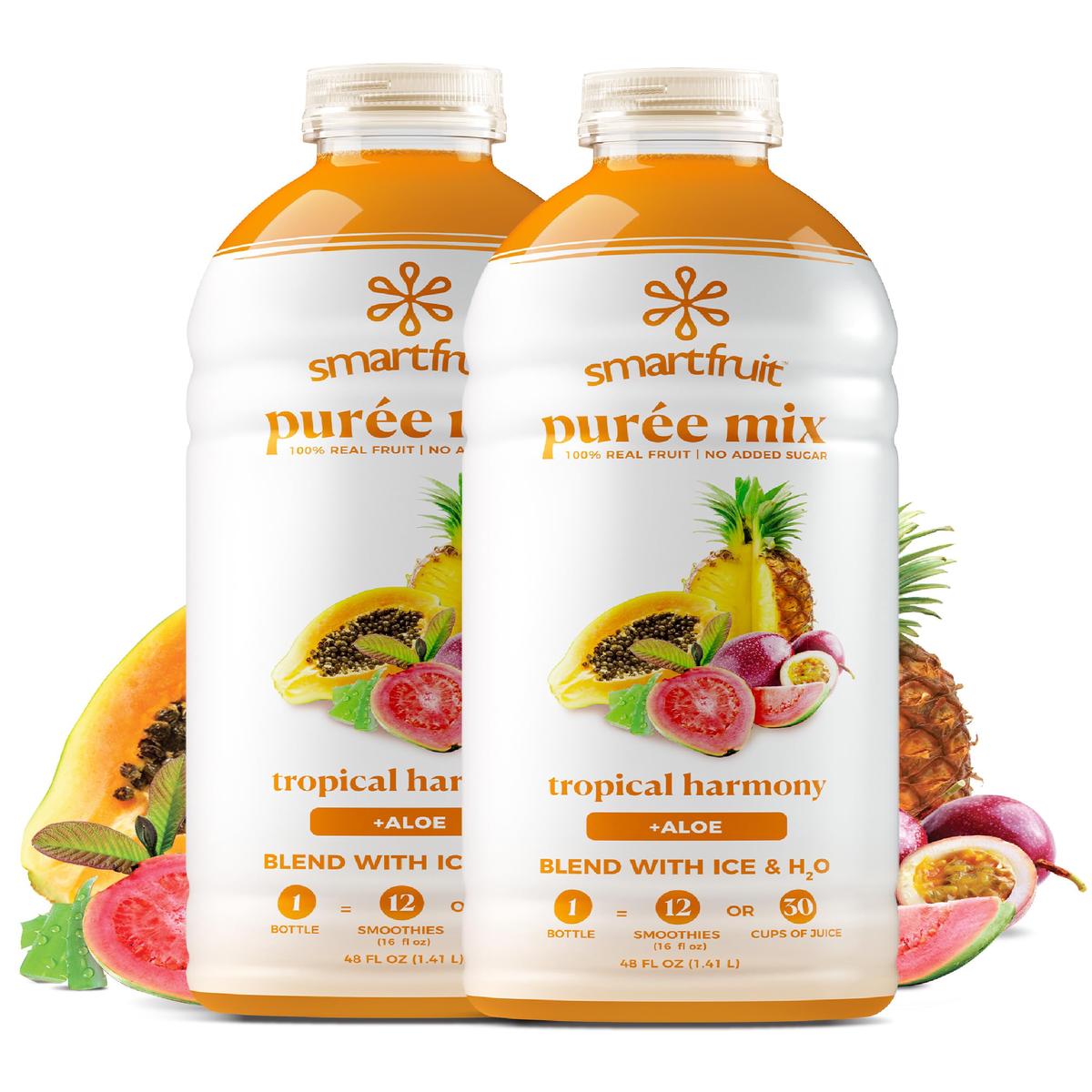 Smartfruit Tropical Harmony + Aloe, 100% Real Fruit Pur  e, Non-GMO, No Additives, Vegan - 48 Fl. Oz - 2 Pack