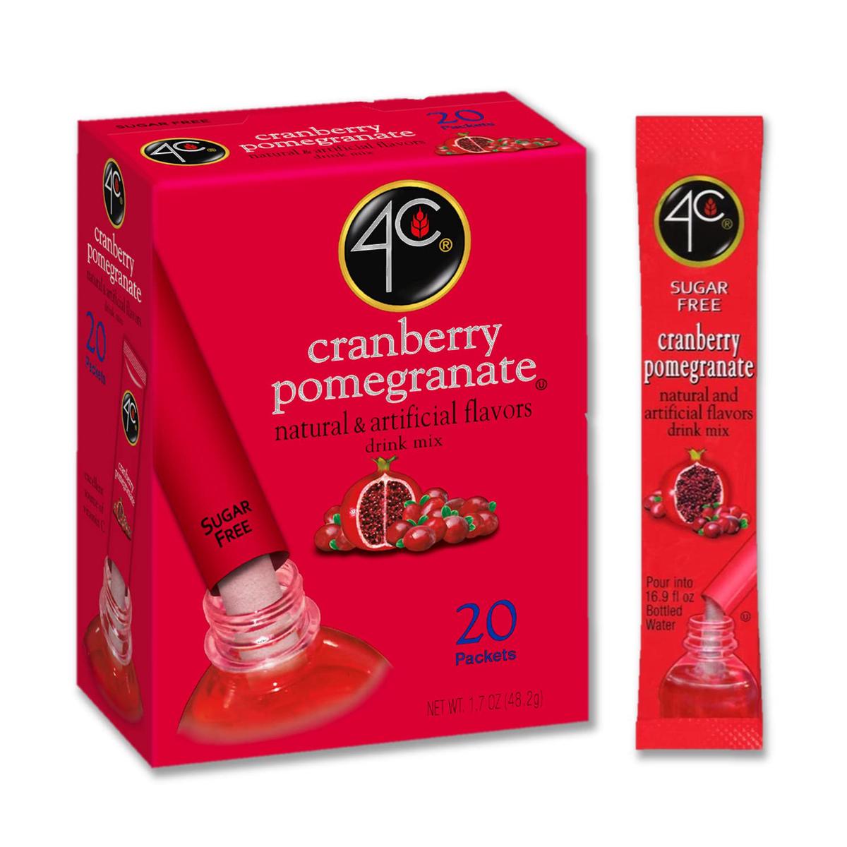 4C Powder Drink Mix, Cranberry Pomegranate, Sugar Free, 20 Count Singles Stix, 1.7 Ounce Pack