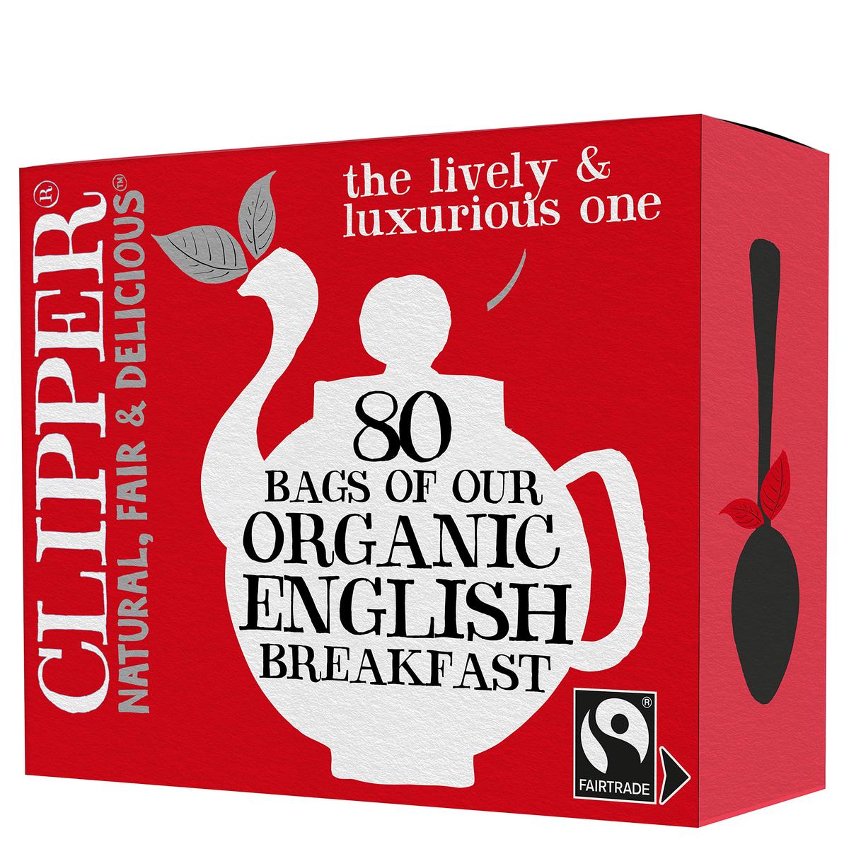 clipper Tea, English Breakfast Assam Blend, Fairtrade, Organic, Plant-Based, caffeinated, 1 Pack, 80 Unbleached Tea Bags