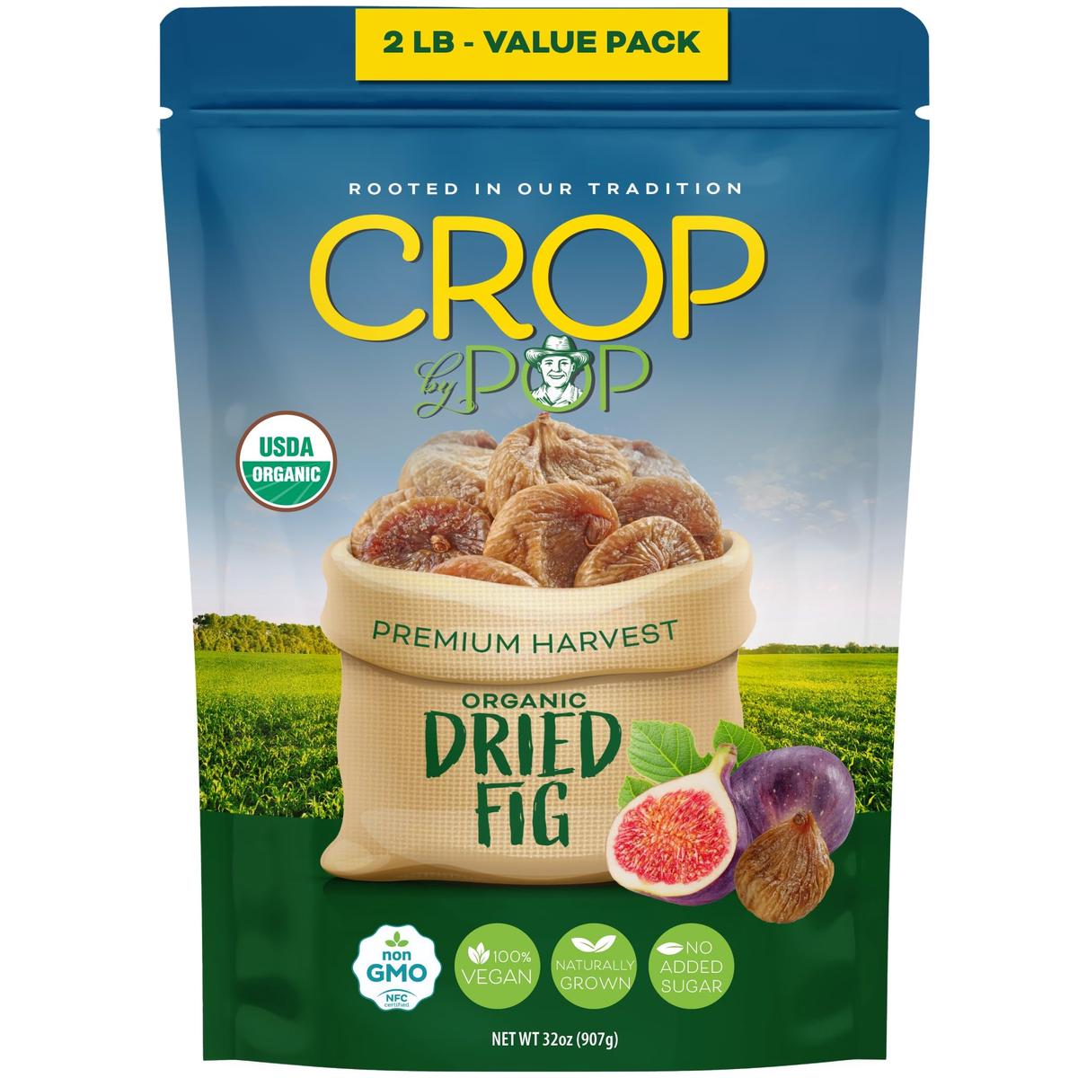 CROP BY POP - Organic Sun-Dried Turkish Smyrna White Figs (Higos, Anjeer) - No Sugar Added, Unsulphured (32oz, 2 LB) Sweet Healt