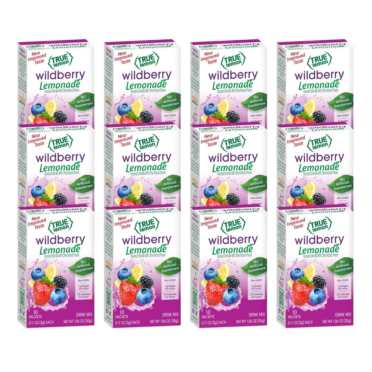 True Lemon Wildberry Lemonade Water Enhancer Drink Mix (12 Pack of 10 Count Boxes), Low Calorie Drink Mix Packets for Water, Pow