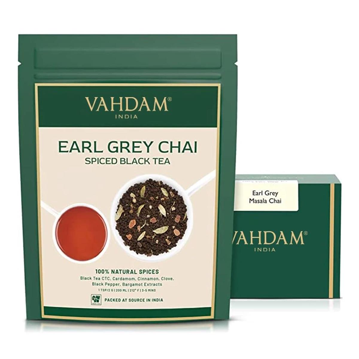 VAHDAM Earl Grey Masala Chai Tea - High Caffeine, Non GMO, Gluten Free, 3.53 oz, Vacuum Sealed Pack (50 Cups)