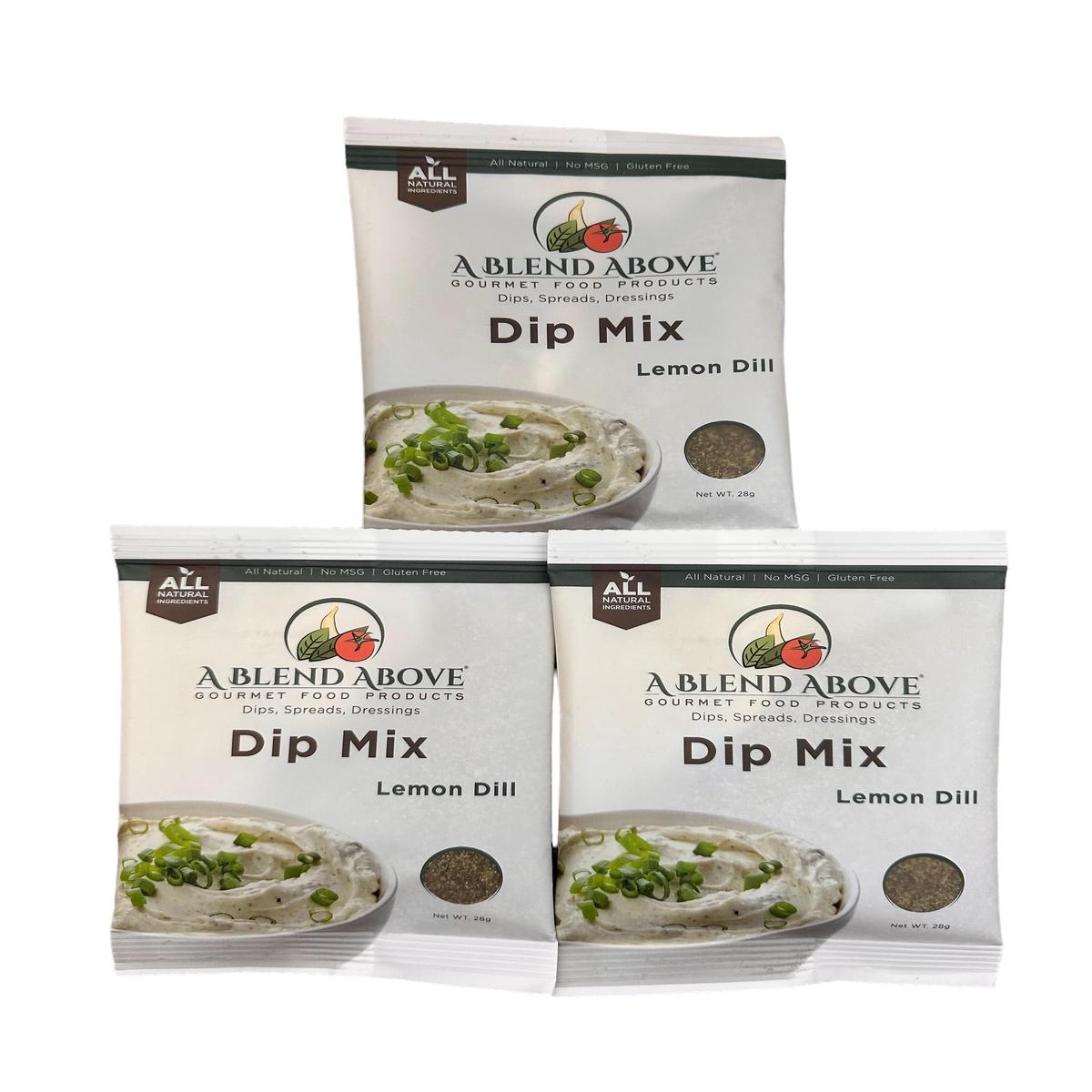 A Blend Above Lemon Dill Dip Mix Gourmet Food Product, 1 oz Packet (3 Pack), Gluten-Free, No MSG, All Natural, No Preservatives,