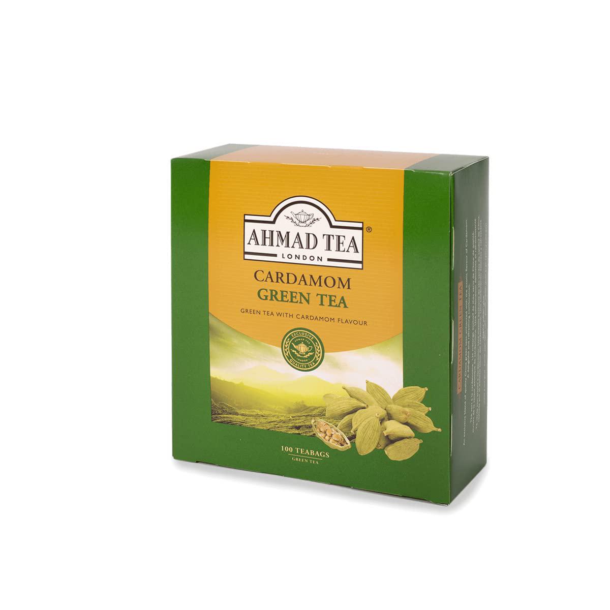 Ahmad Tea Green Tea Teabags, Cardamom Flavor, 100 Count, Caffeinated, Sugar-Free, Model 1752