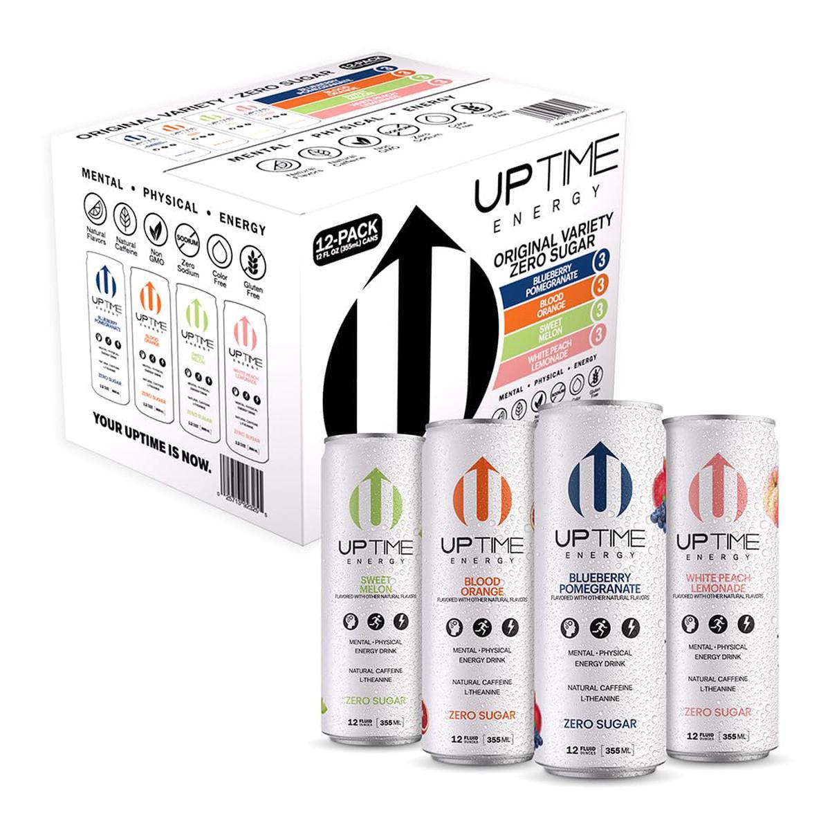 UPTIME - Original Variety 12 Pack - Zero Sugar enhanced Energy Drink  12oz Cans  Natural Caffeine  Natural Flavors