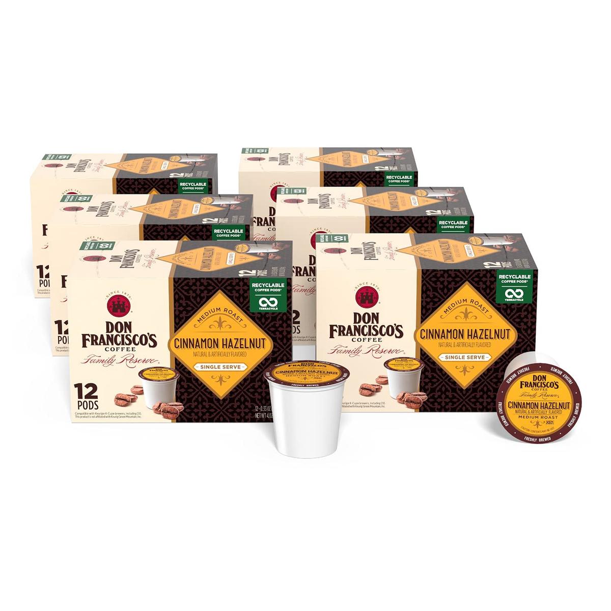 Don Francisco'S Cinnamon Hazelnut Flavored Medium Roast Coffee Pods - 72 Count - Recyclable Single-Serve Coffee Pods, Compatible