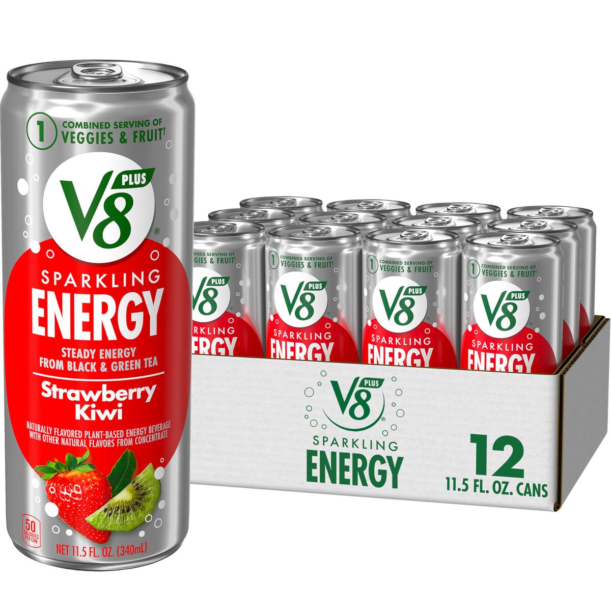 V8 +SPARKLING ENERGY Strawberry Kiwi Energy Drink  Made With Real Vegetable And Fruit Juices  11.5 FL OZ Can (Pack Of 12)