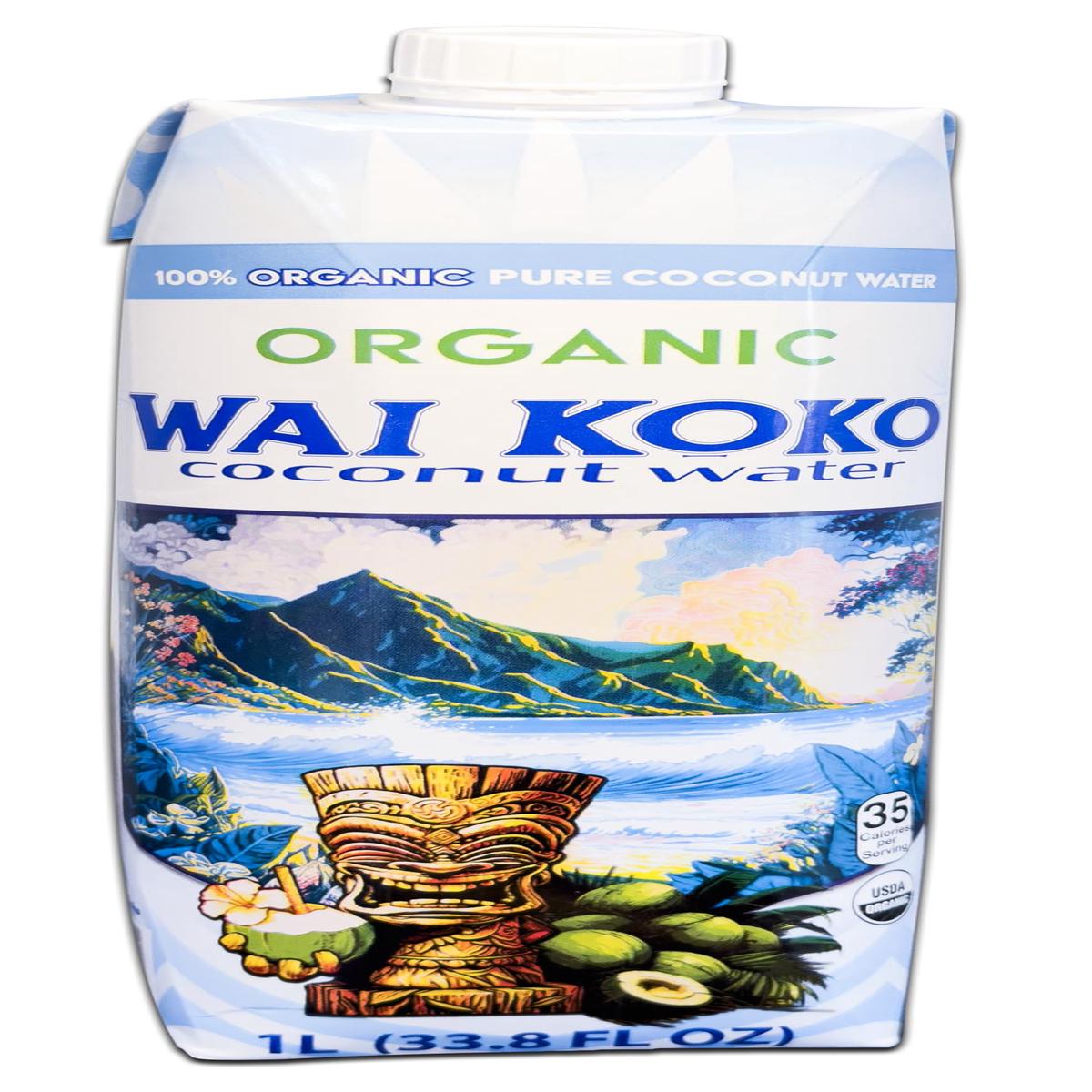 Wai Koko Organic Coconut Water, 1L (Pack of 6), 33.8 Fl Oz Each