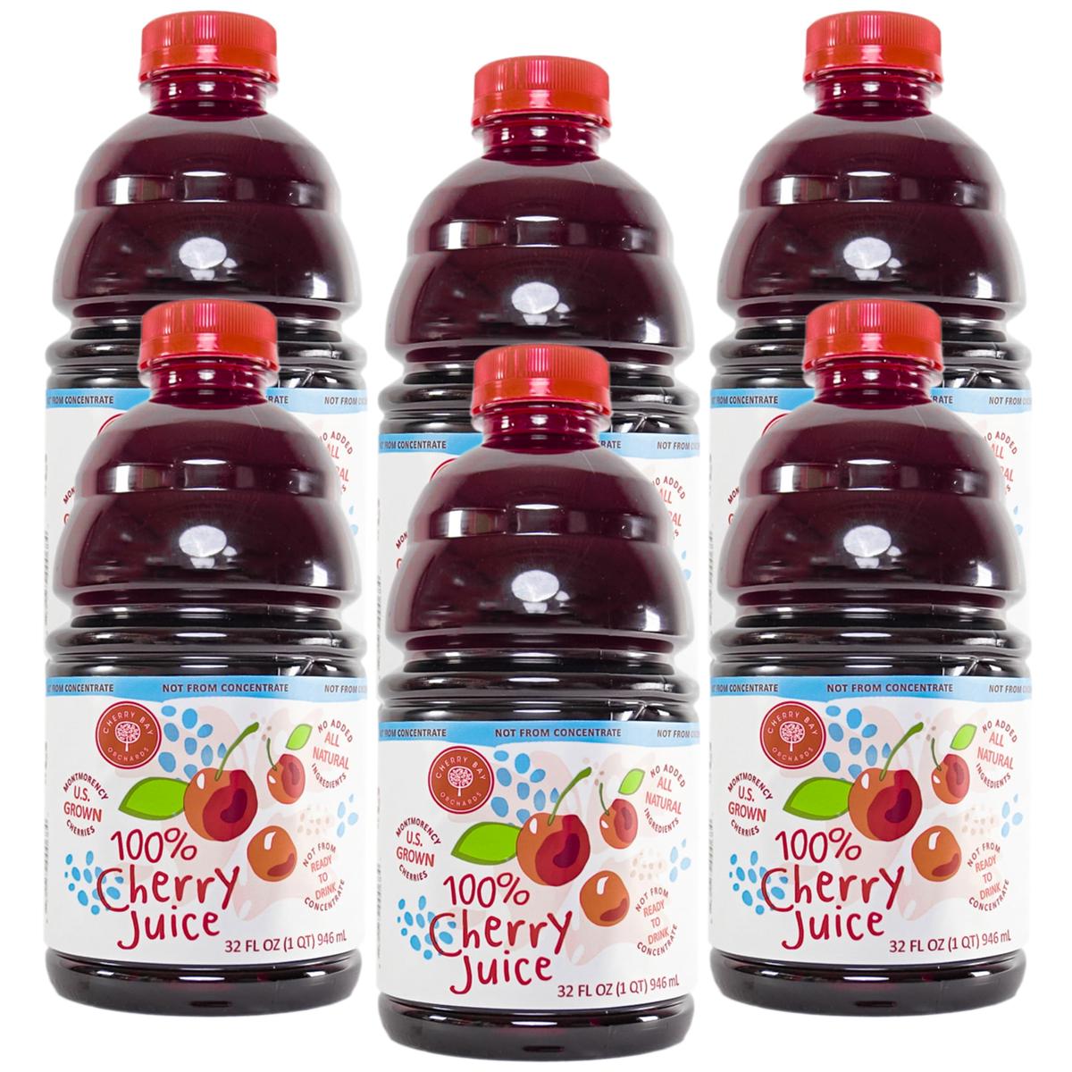 Cherry Bay Orchards Tart Cherry Juice  32 oz Bottle 6 pack (192 oz Case Pack) - 100% Natural Cherry Juice Not From Concentrate - All natural ingredients  gluten free  non GMO  Kosher certified  no pre