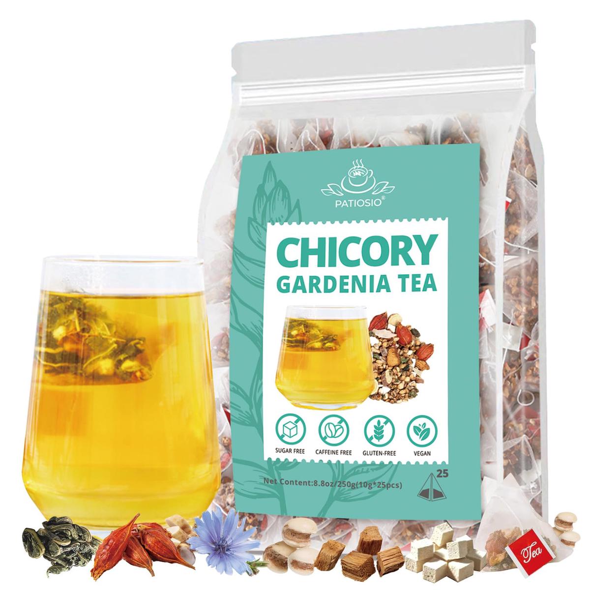 Patiosio Chicory and Gardenia Tea - Herbal Blend for Kidneys & Liver Health, 25 Tea Bags (250g) - Natural Chinese Herbal Tea