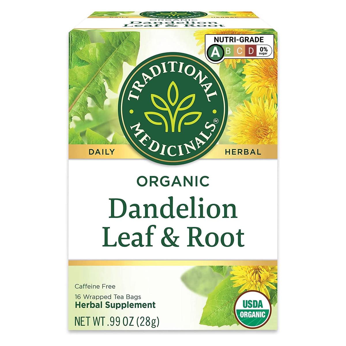 Traditional Medicinals Organic Dandelion Leaf & Root Herbal Tea (Pack of 1)  Supports Kidney Function and Healthy Digestion  16 Tea Bags Total
