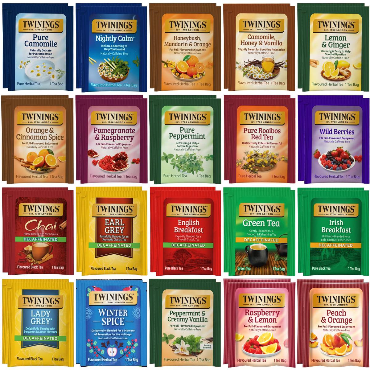 Twinings Herbal & Decaf Tea Sampler, 40 Count - Gourmet Gift Set for Tea Lovers, Perfect for Relaxation and Enjoyment