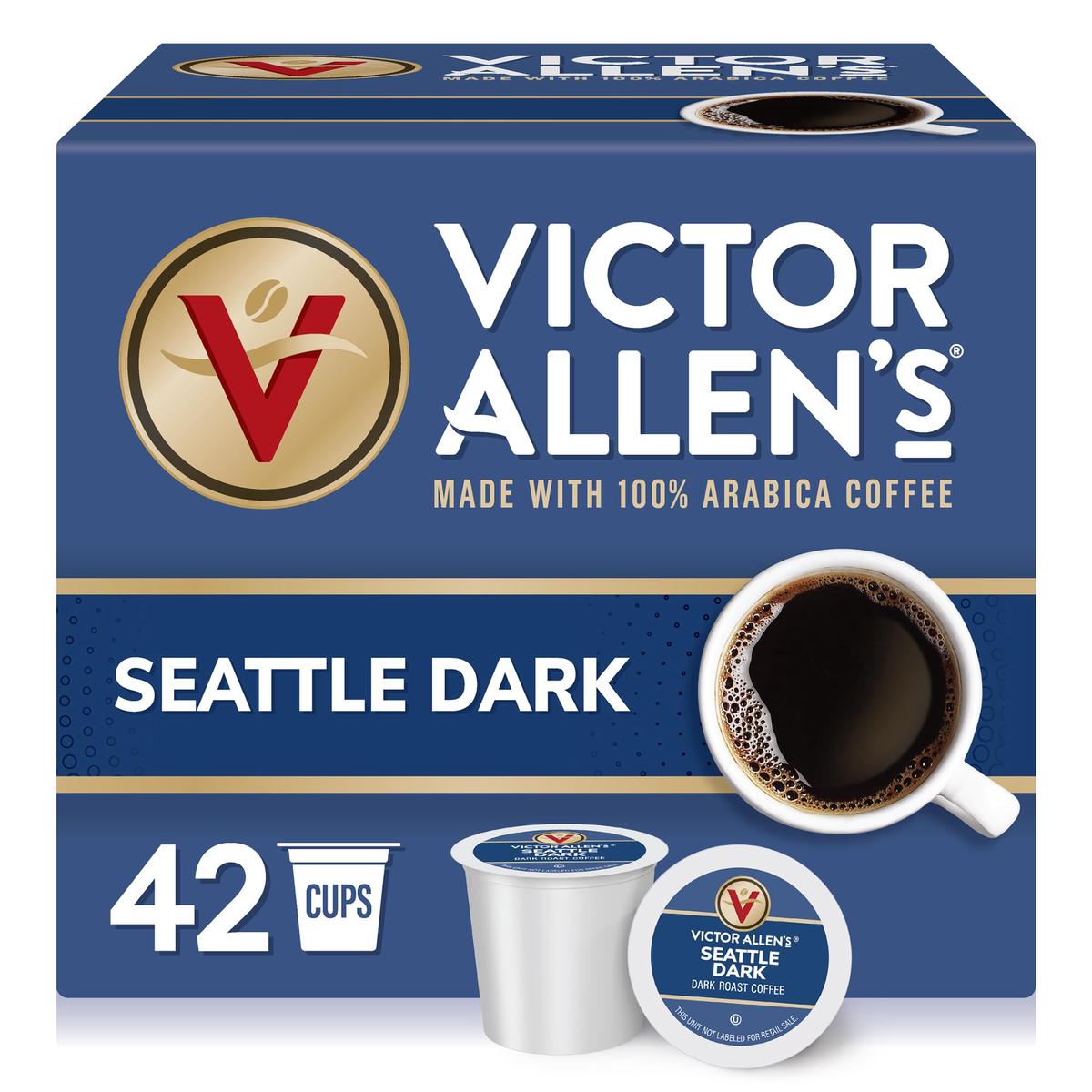 Victor Allens Coffee Seattle Dark Roast Coffee Pods, 42 Count, Brown, Single Serve for Keurig K-Cup malt-inspired