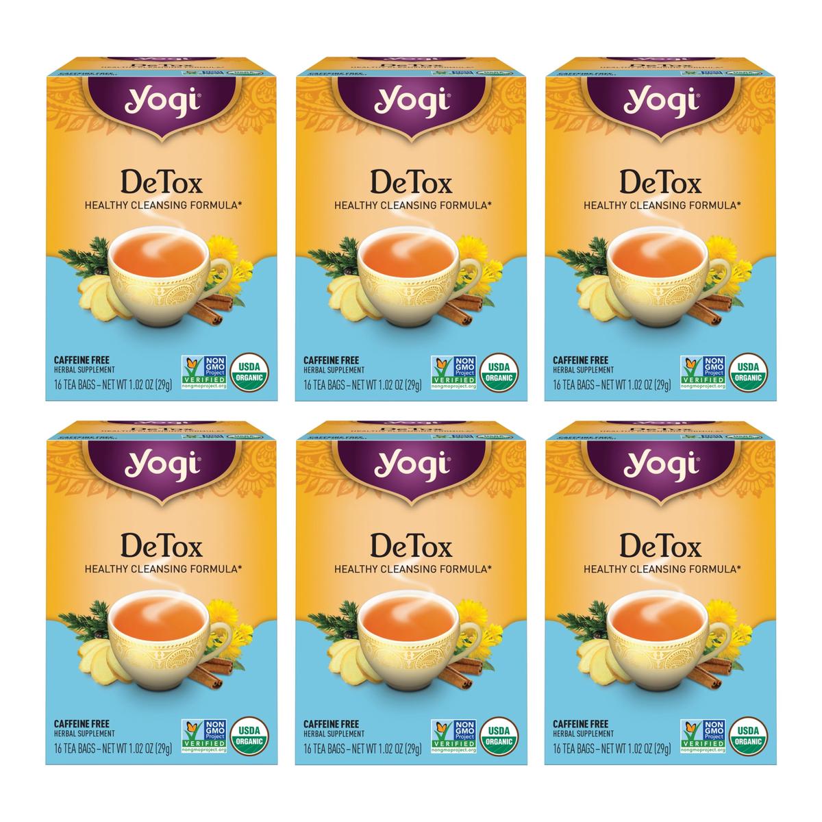 Yogi Tea DeTox Tea - 16 Tea Bags per Pack (6 Packs) - Organic Detox Tea for Digestive & Circulation Support - Includes Burdock,