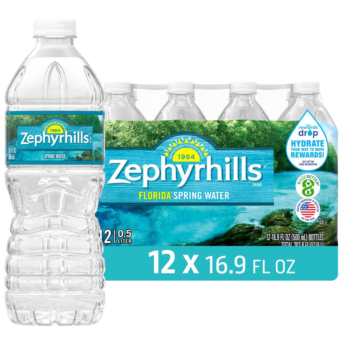 Zephyrhills Florida Spring Bottled Water, 12 Pack - Still Drinking Water with Naturally Occurring Minerals for Taste - 16.9 Fl O