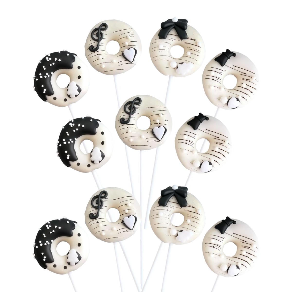 24 Ct Black White Donut Shaped Candy Lollipops Covered With Sprinkles, Individually Wrapped Lollipop Suckers Candy Bulk, Mixed Fruit Flavor, Artistically Crafted Lollipops Candys Gifts For Halloween