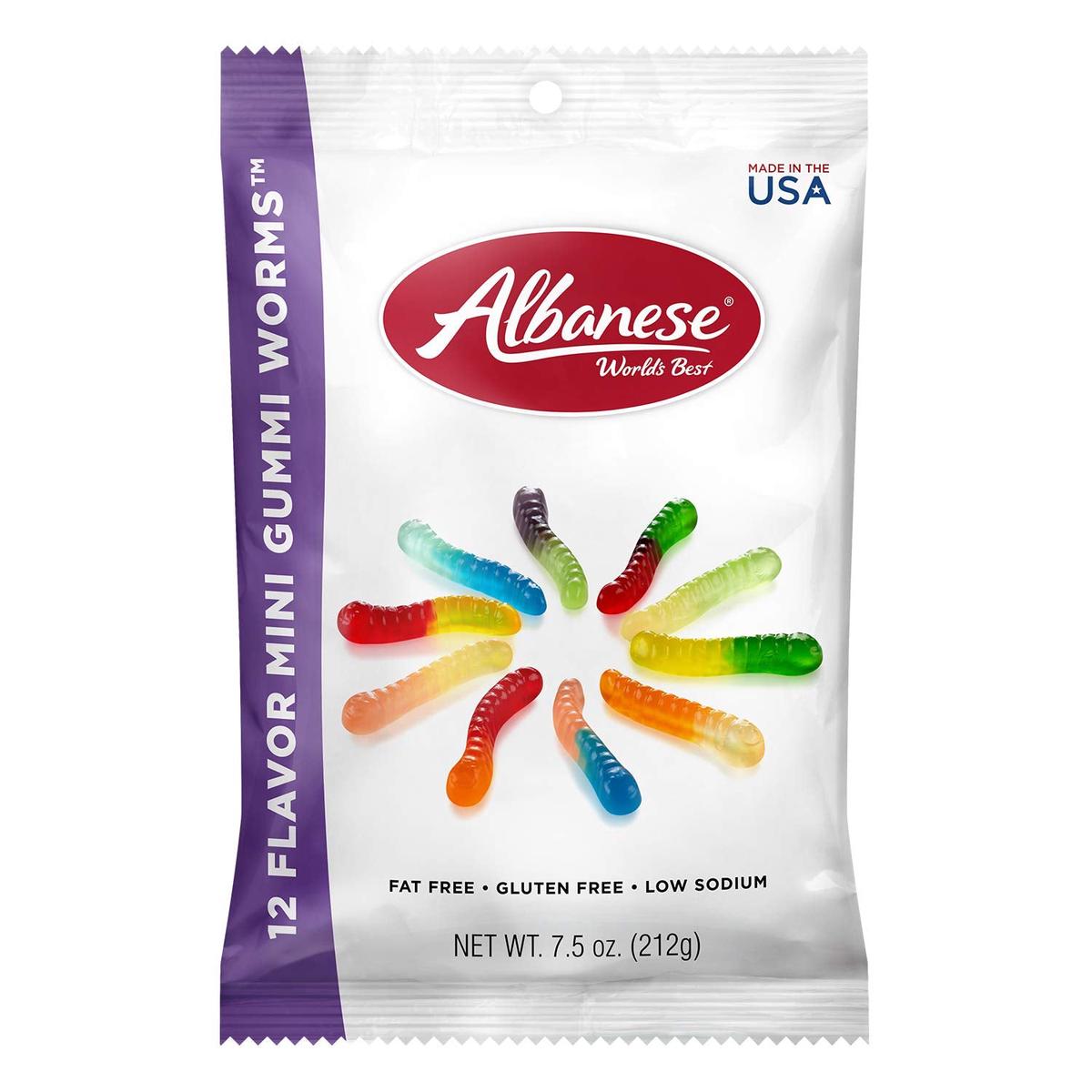 Albanese World s Best 12 Flavor Mini Gummi Worms, 7.5oz Bag of Candy (Pack of 12), Individually Wrapped Soft & Chewy Candy Snac