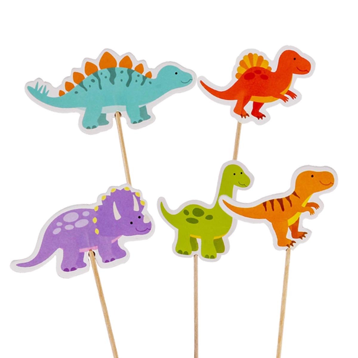 YEKTFS Dinosaur Cupcake Toppers - 50Pcs Paper Picks for Baby Shower Party Decoration - Blue, Green, Yellow, Orange, Purple - Model A-003