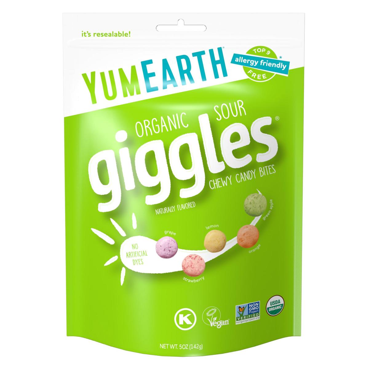 YumEarth Organic Sour Giggles Chewy Candy - Allergy Friendly, No Artifical Dyes, Non GMO, Gluten Free, Sour Fruit Flavored, Vega