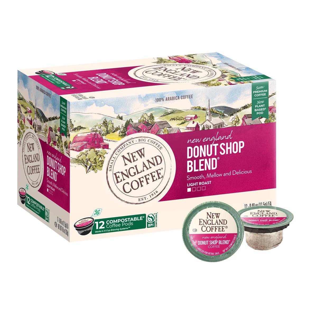 New England Coffee New England Donut Shop Blend Light Roast K-Cup Pods 12 Ct. Box (Pack Of 6)