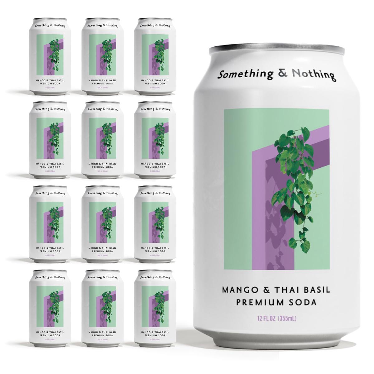 Something & Nothing Mango & Thai Basil Flavored Sparkling Water | Lightly Carbonated & Full of Flavor with Added G & Lemon Juice | Vegan & Low Calorie enhanced Soda | 12 Fl Oz Cans (Pack of 12)
