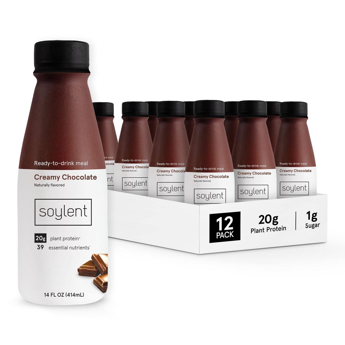 Soylent Creamy Chocolate Meal Replacement Shake, Ready-to-Drink Plant Based Protein Drink, Contains 20g Complete Vegan Protein a