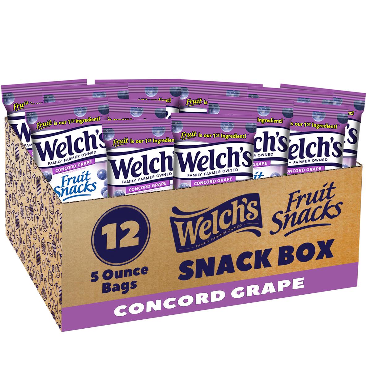 Welch s Fruit Snacks, Concord Grape Snack Box, Gluten Free, 5oz Snack Packs (Pack of 12)
