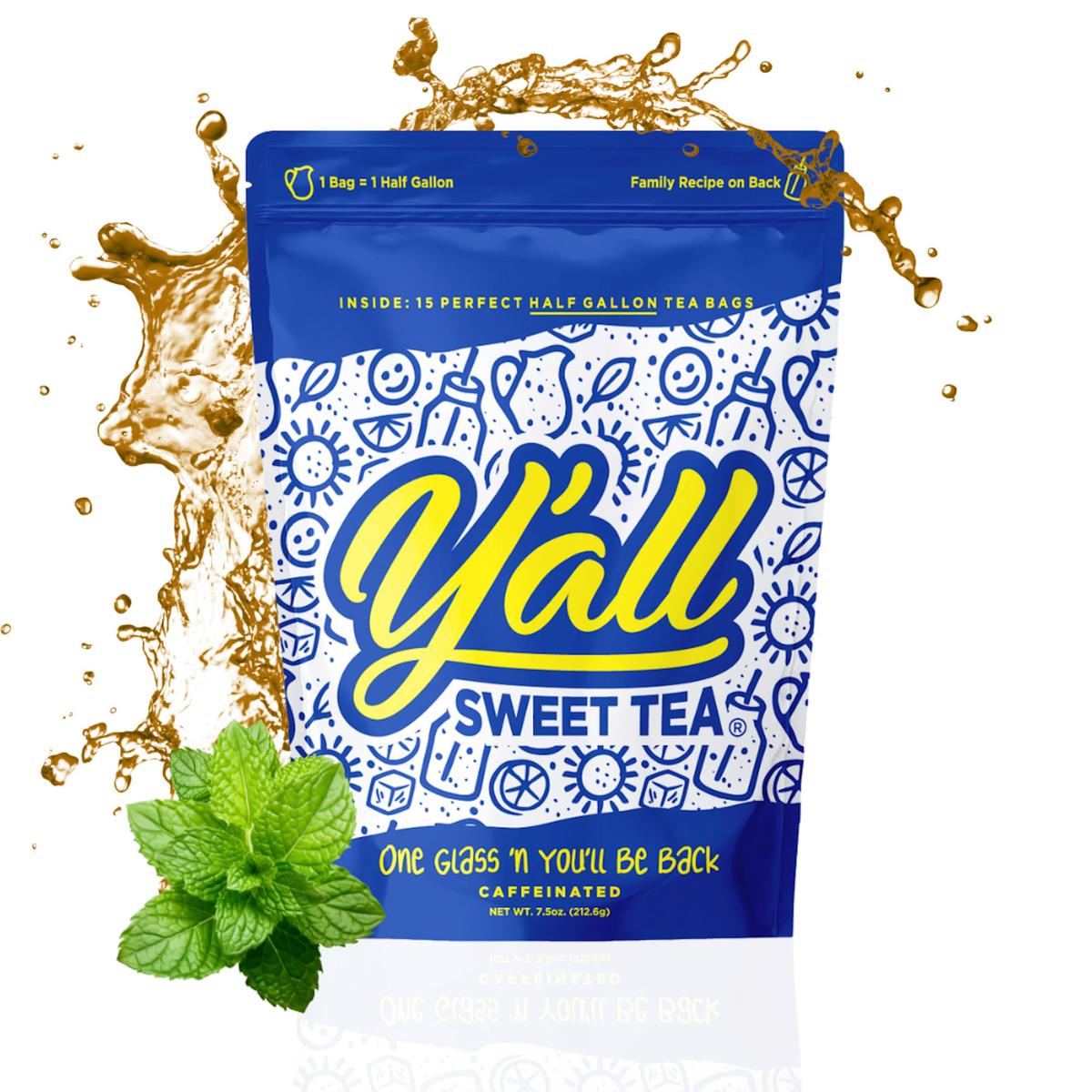 Yall Sweet Tea Pack of 15 Caffeinated Tea Bags for Half Gallon Size