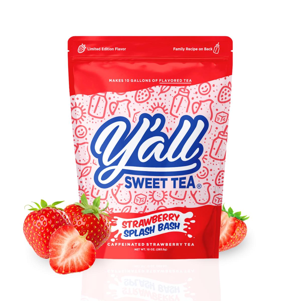 Yall Sweet Tea Strawberry Flavored Iced Tea Bags, 1 Gallon Size, 10 Bags per Pack, Caffeinated, Quick Brew Southern Iced Tea